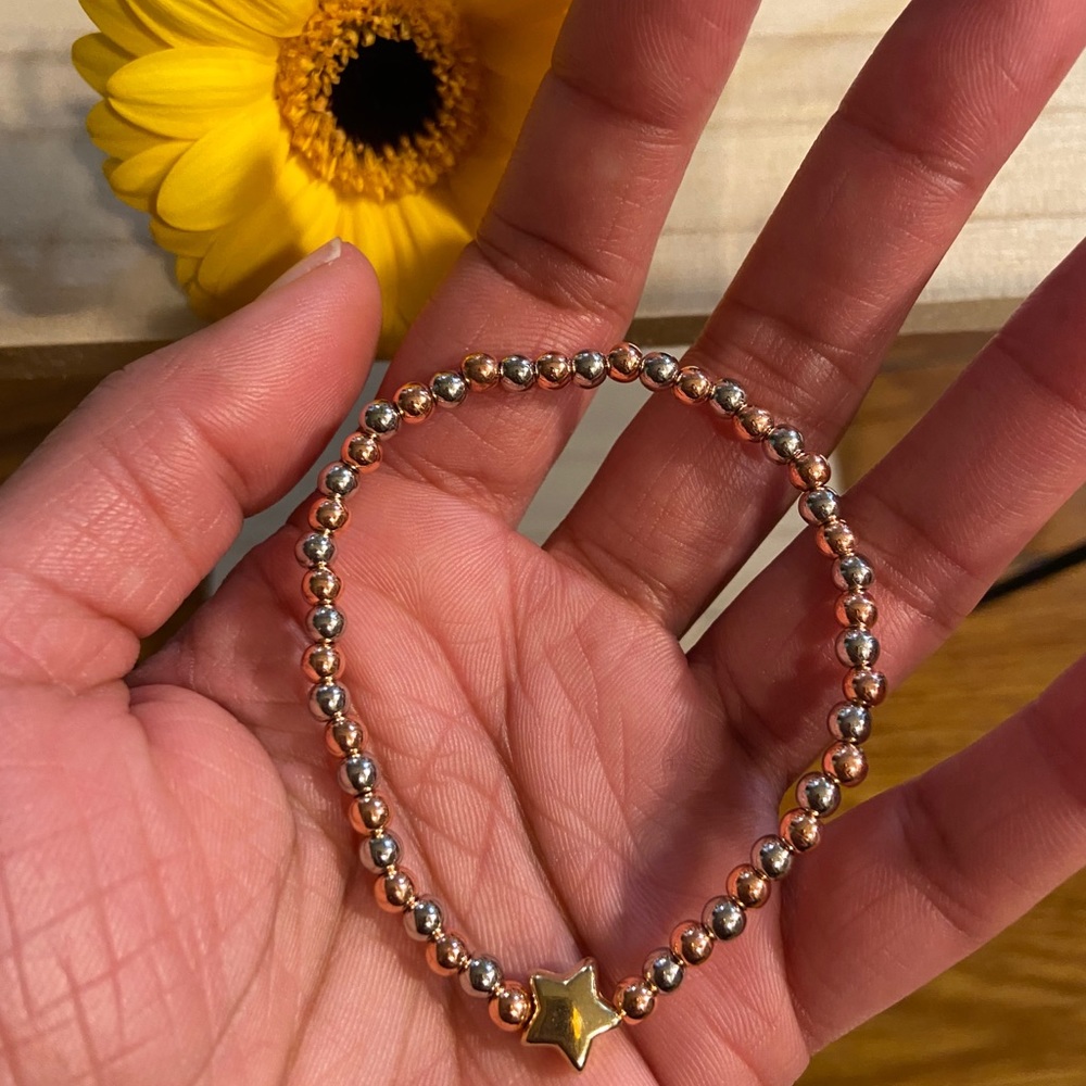 Handmade Star Rose Gold & Silver Bead Bracelet